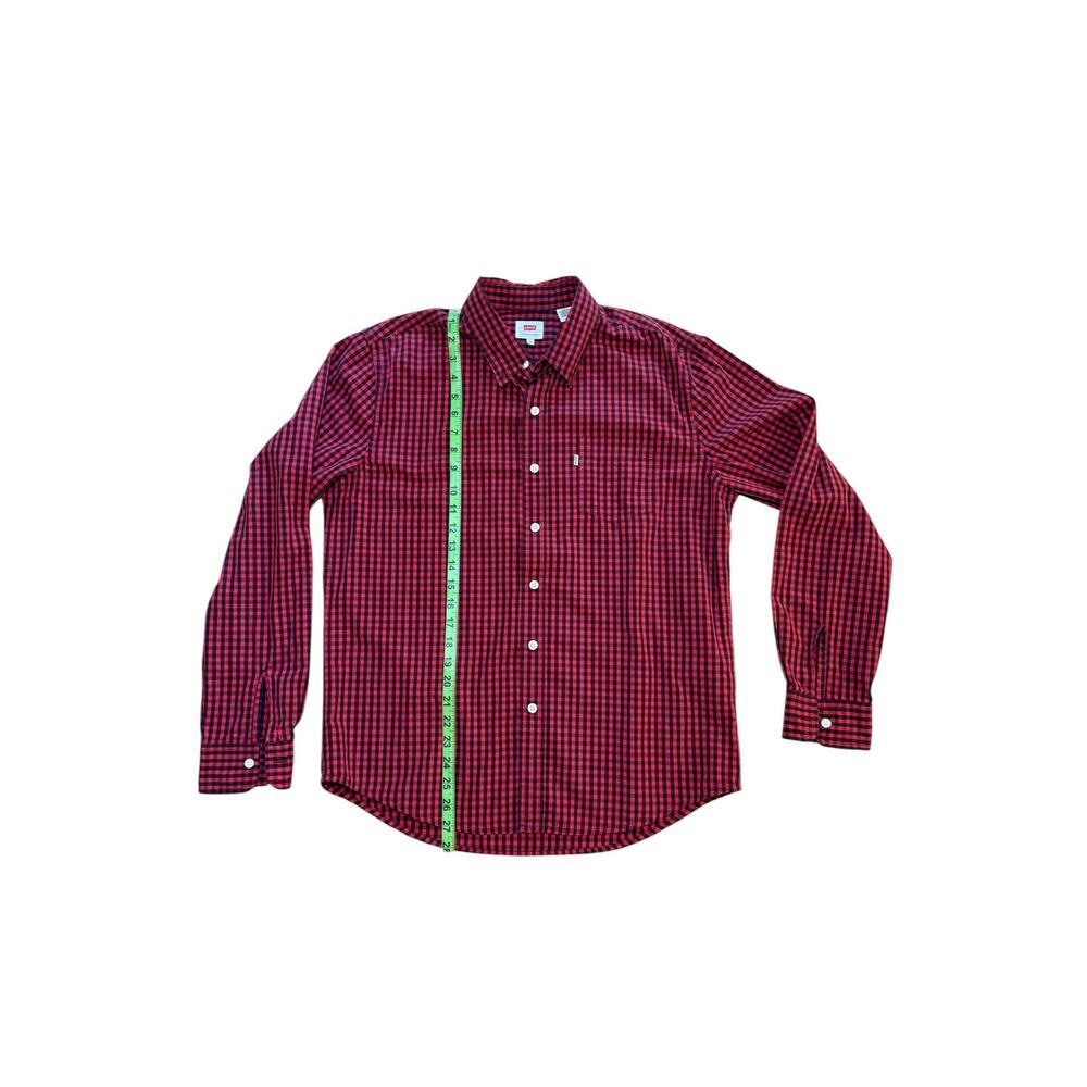 Levis Mens Red Black Gingham Check Long Sleeve Button Down Shirt Large - Picture 4 of 6